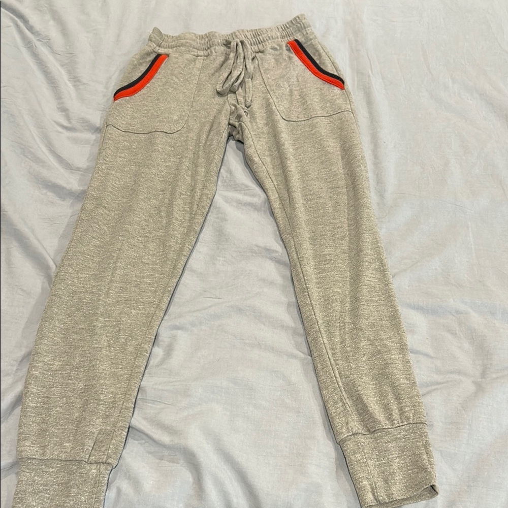 Gray Jogger Pants with Red Accents